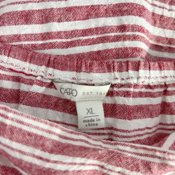 Cato XL linen blend spaghetti strap red and white tank - Picture 3 of 4